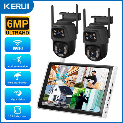 KERUI Wireless 6MP WIFI IP Dual Lens Camera 8CH NVR Kit Home Security System Surveillance Video Recorder 10.1 inch LCD Monitor - Home Smart Direct