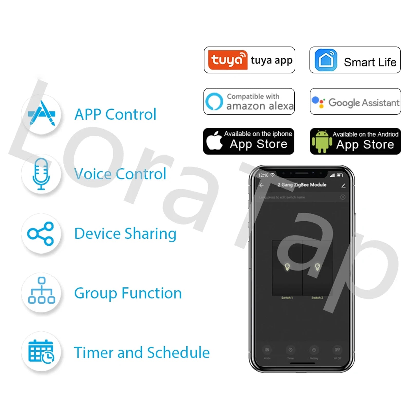 LoraTap Tuya ZigBee 3.0 2 Gang Light Switch Relay Module Google Home Alexa Echo Remote Control Work with Zigbee2MQTT DIY - Home Smart Direct