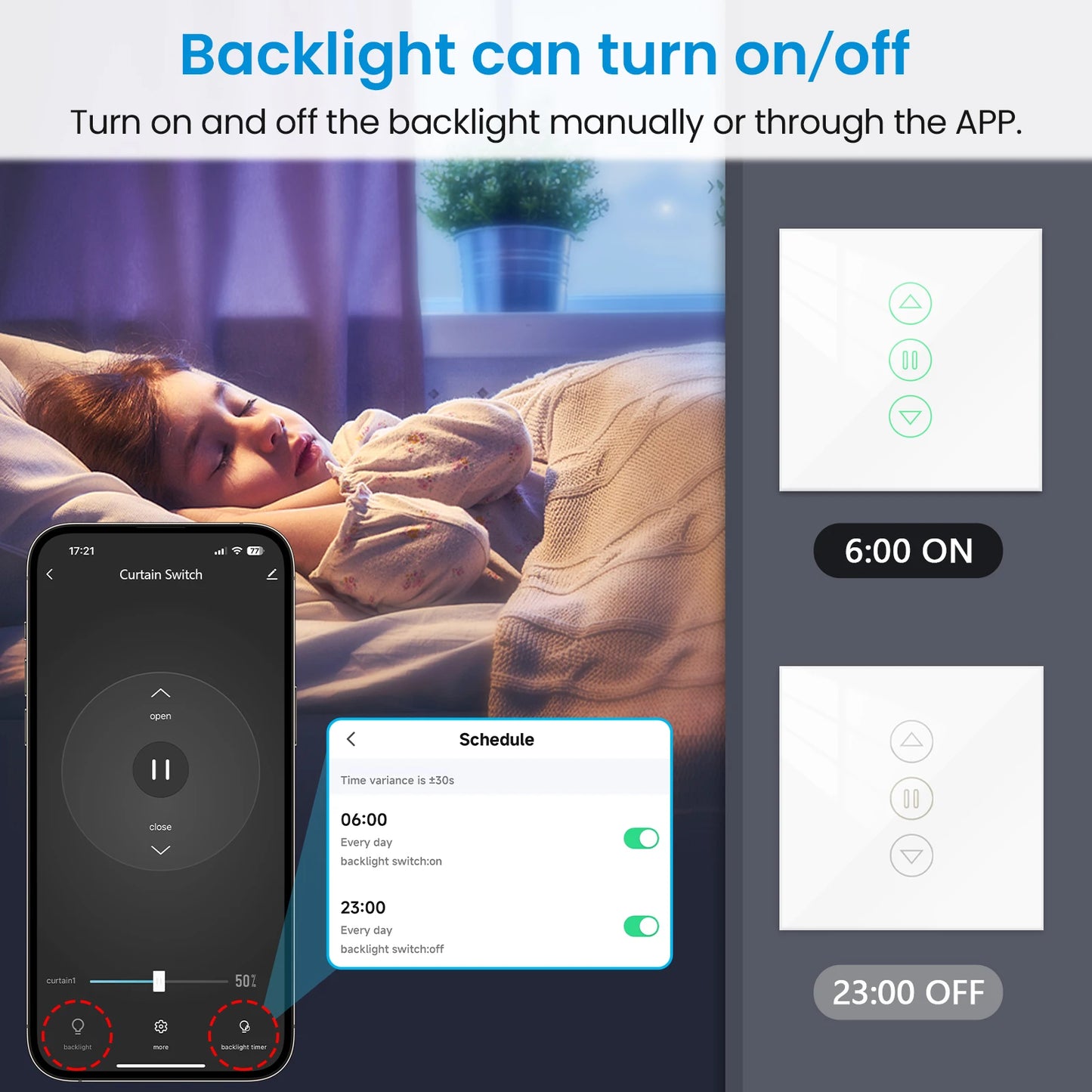 Smart Curtain Switch with Backlight and Percentage Control