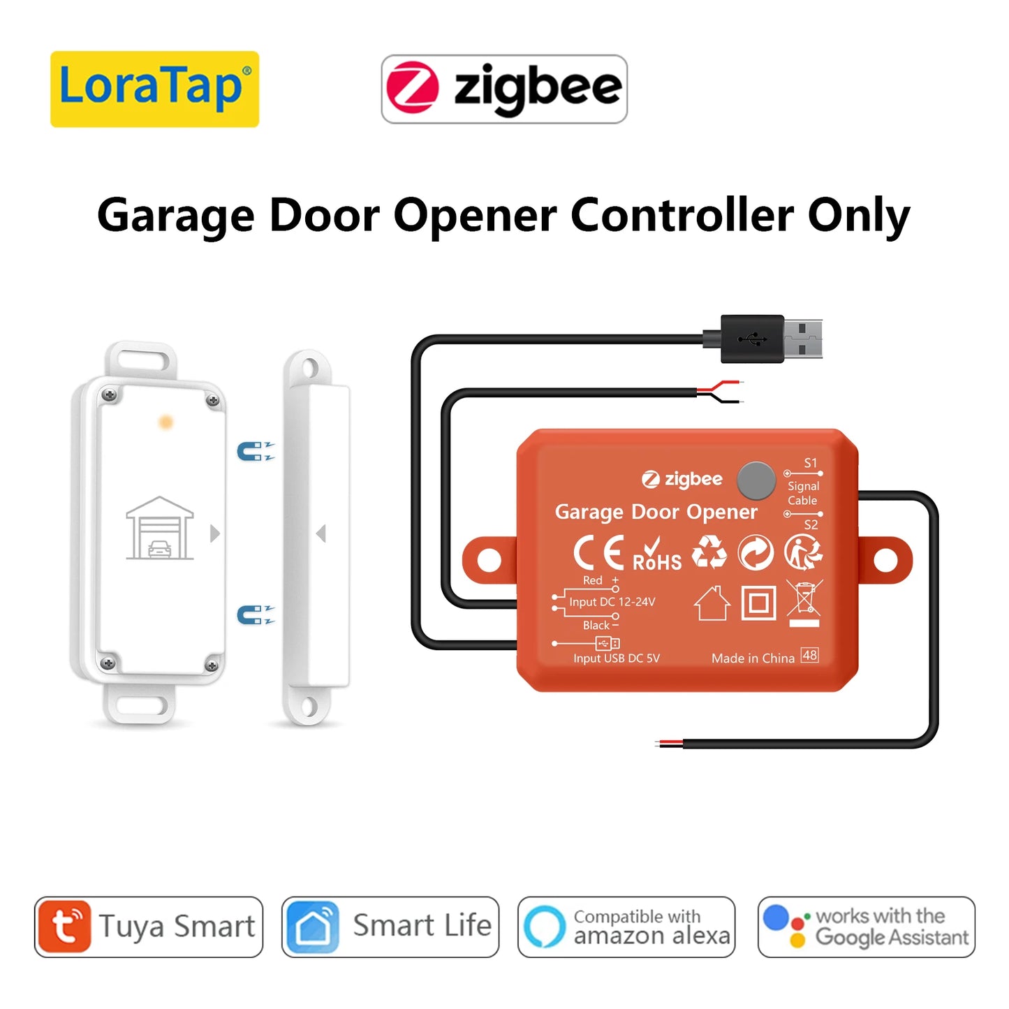 Tuya ZigBee 3.0 Garage Door Wireless Sensor Opener Controller Switch Control by Smart Life Works with Google Home Echo Alexa - Home Smart Direct