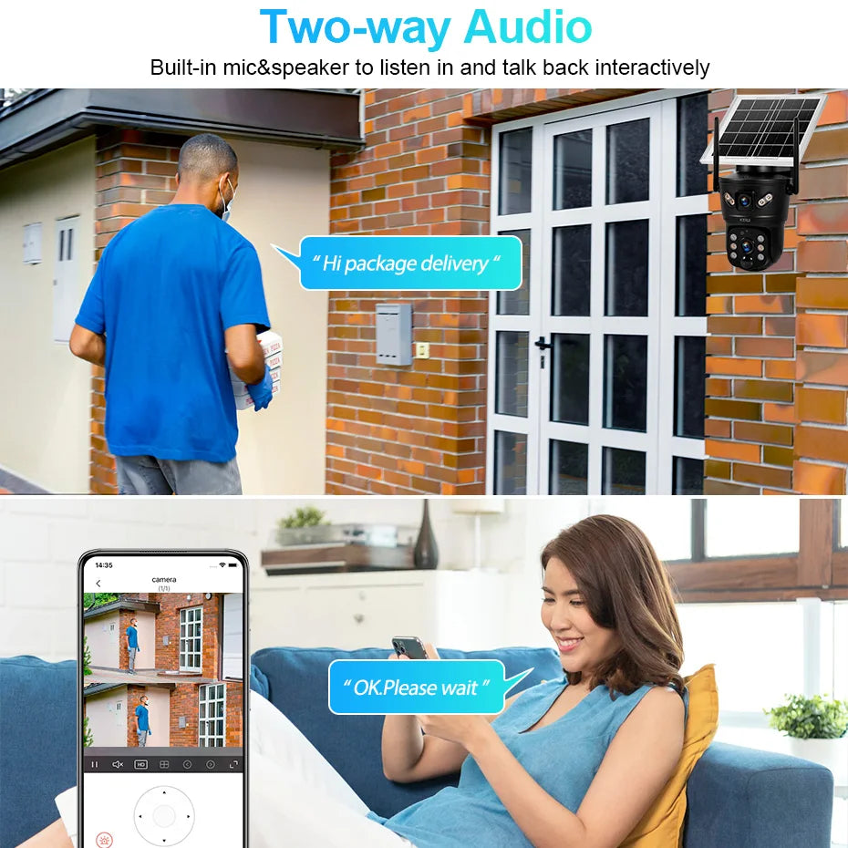 KERUI Outdoor 6MP Solar IP Camera WIFI Version Solar Panel Waterproof Dual Lens Camera Home Security Surveillance CCTV Video - Home Smart Direct