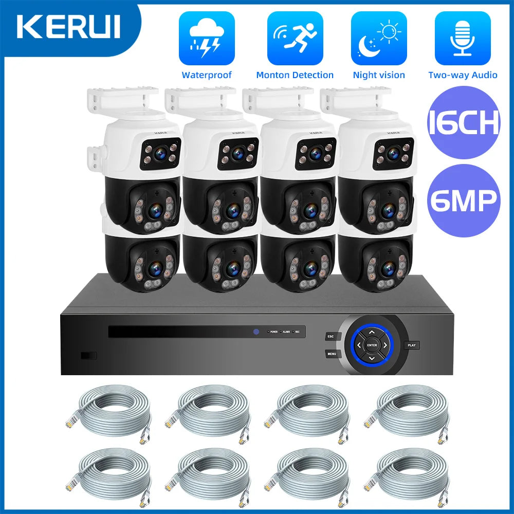 KERUI 2K 4MP 6MP HD POE Surveillance 8CH 16CH Camera System Dual Lens PTZ WIFI IP Home Security 8CH POE NVR Video H.265 CCTV Kit - Home Smart Direct