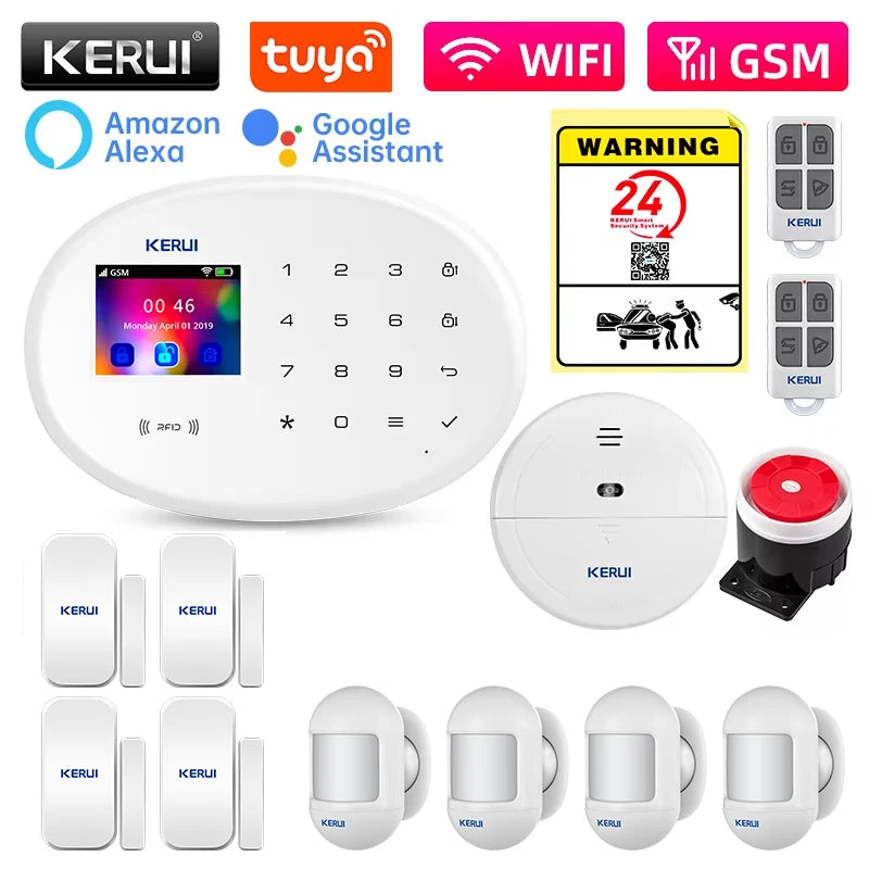 KERUI W202 Alarm System Kit WIFI GSM Home Appliance Security Protection Tuya Smart APP Support Alexa with Motion Sensor Detector - Home Smart Direct